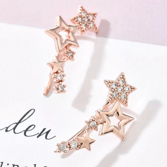 Rose Gold Diamond Star Ear Climbers - Picture 1 of 6